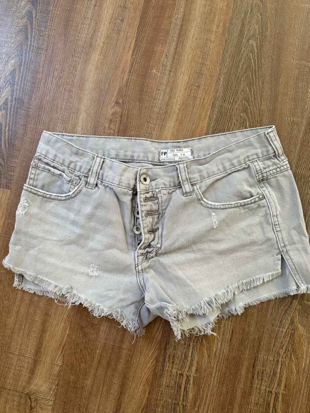 Free People Light Gray Distressed Denim Shorts